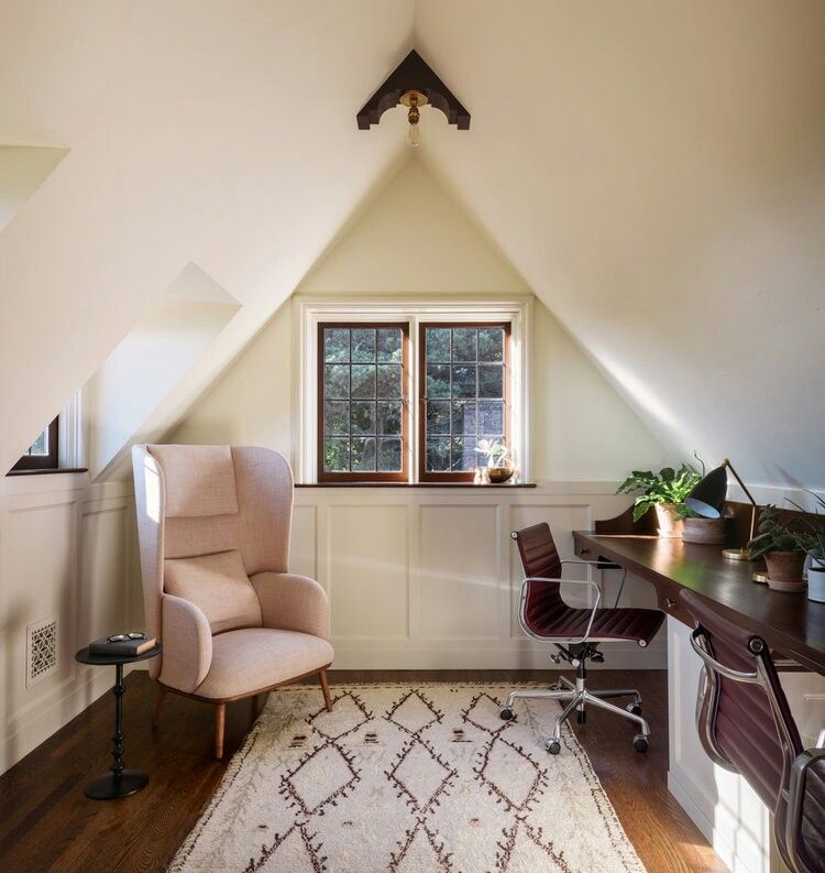 Small Attic Low Ceiling Bedroom with chair.